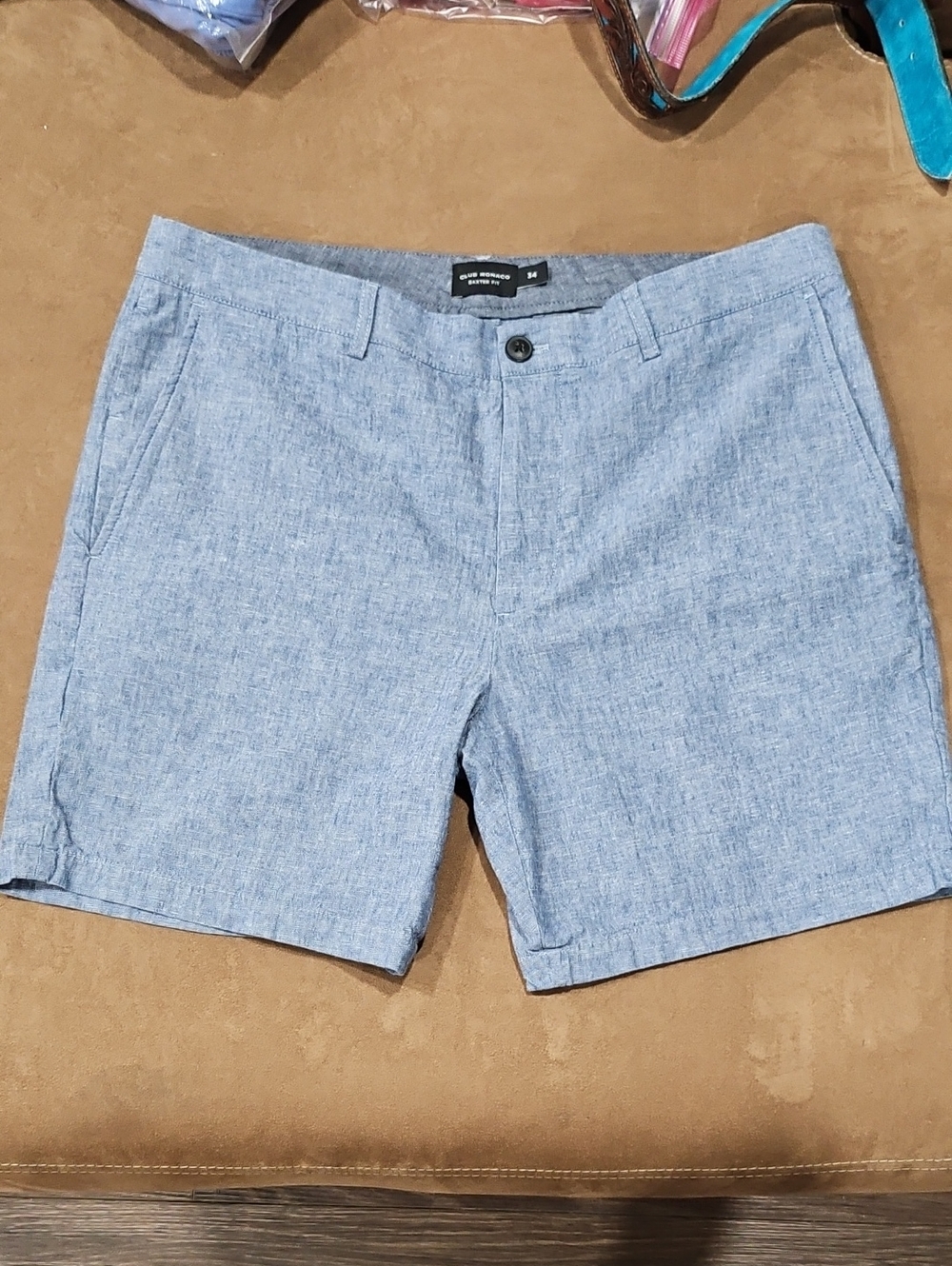 Club Monaco Baxter Fit Blue Linen Blend Shorts 34